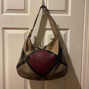 A.Bellucci leather khaki,taupe ,burgundy &black Medium shoulder bag studs accent